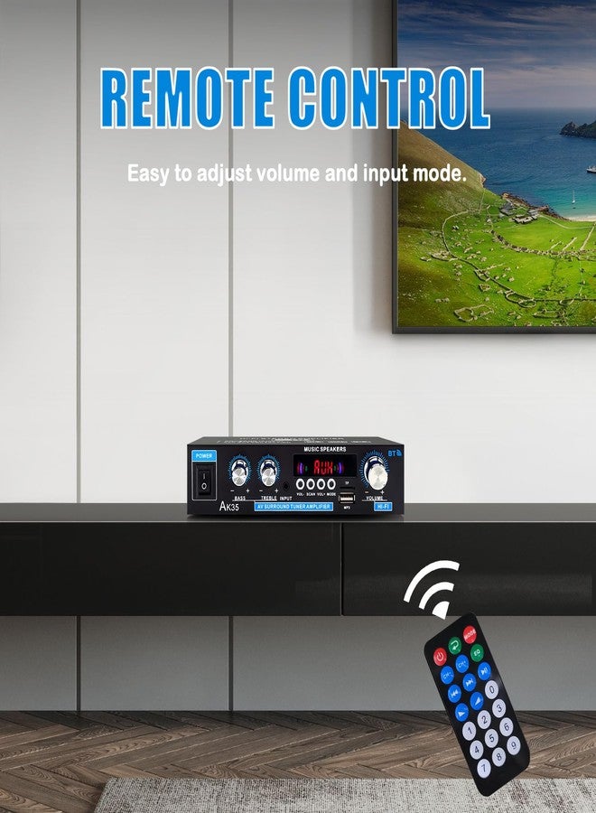 WOOPKER AK35 200W Stereo Audio Amplifier Bluetooth 5.0, 2.0 Channel Stereo Amplifier Receiver with Bass & Treble Control,Home Amplifier w/FM Radio, USB, SD Card Input - Image 2
