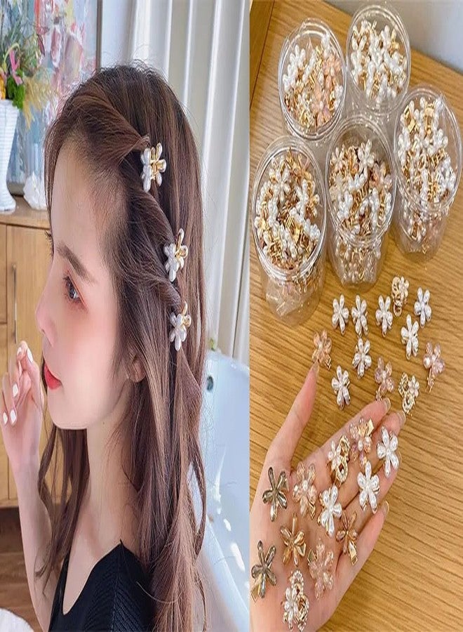مشابك شعر صغيرة من ويكرو على شكل زهرة الأقحوان، مشابك شعر صغيرة مزينة باللؤلؤ على الطراز الكوري اللطيف والجميل للفتيات (أبيض، عبوة من 4 قطع) - Image 3