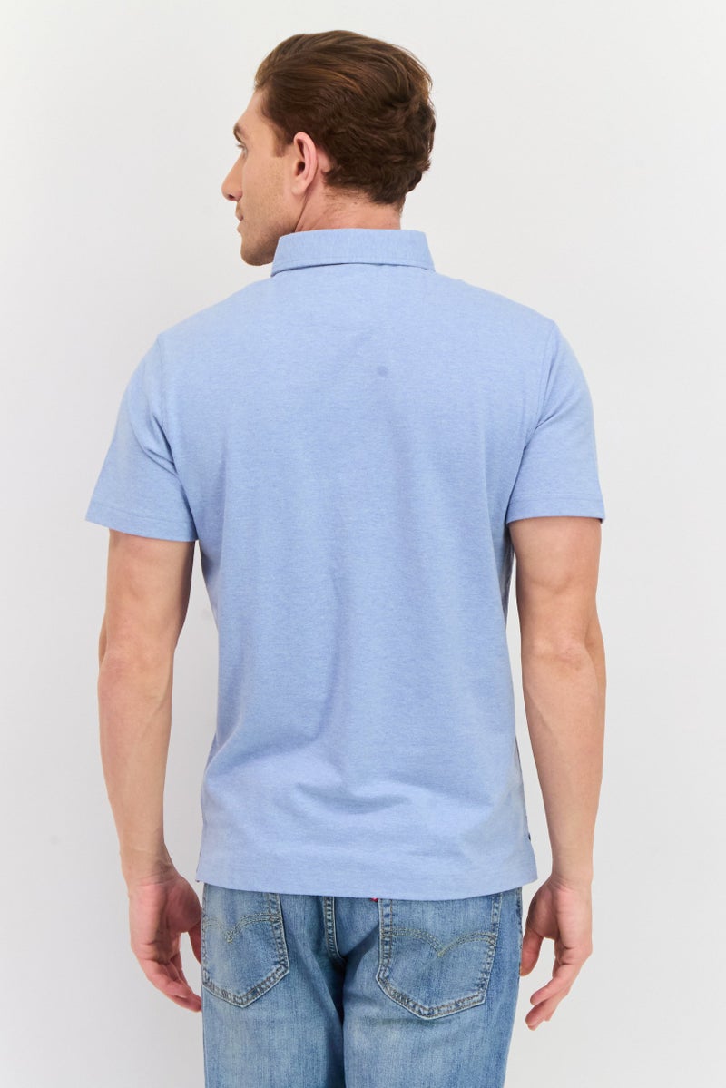 Tailorbyrd Men Regular Fit Embroidered Logo Short Sleeve Polo Shirts, Heather Blue - Image 3