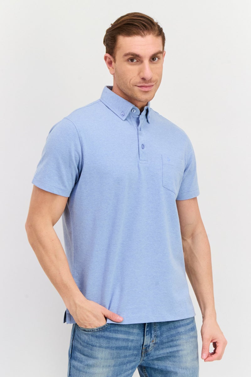 Tailorbyrd Men Regular Fit Embroidered Logo Short Sleeve Polo Shirts, Heather Blue - Image 1