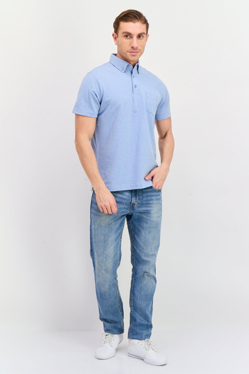 Tailorbyrd Men Regular Fit Embroidered Logo Short Sleeve Polo Shirts, Heather Blue - Image 4