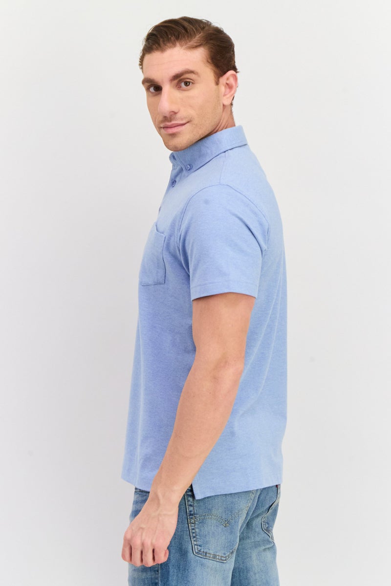 Tailorbyrd Men Regular Fit Embroidered Logo Short Sleeve Polo Shirts, Heather Blue - Image 2