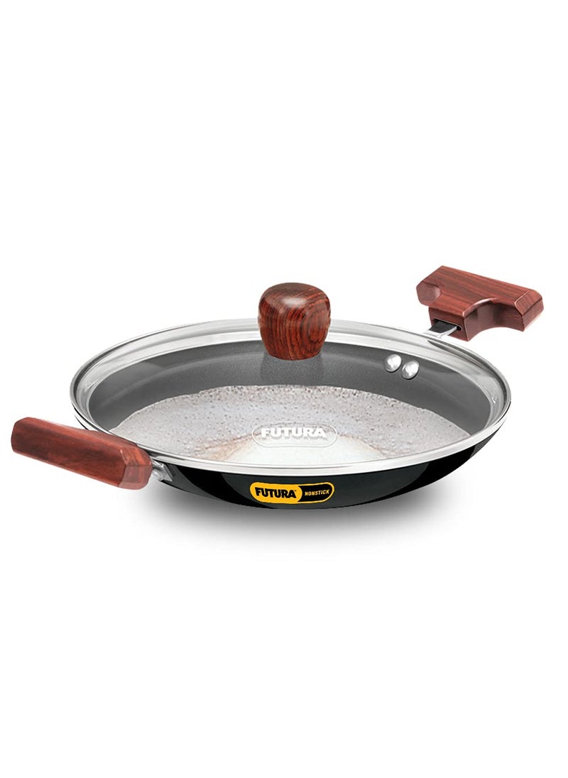 FUTURA FUTURA Hawkins 0.9 Litre Breakfast Pan with Glass Lid, Nonstick Cookware, Appachatty, Chetty Pan, Appam Patra, Round Bottom Kadai, Black (NBFP09G) - 217 mm  - Image 1