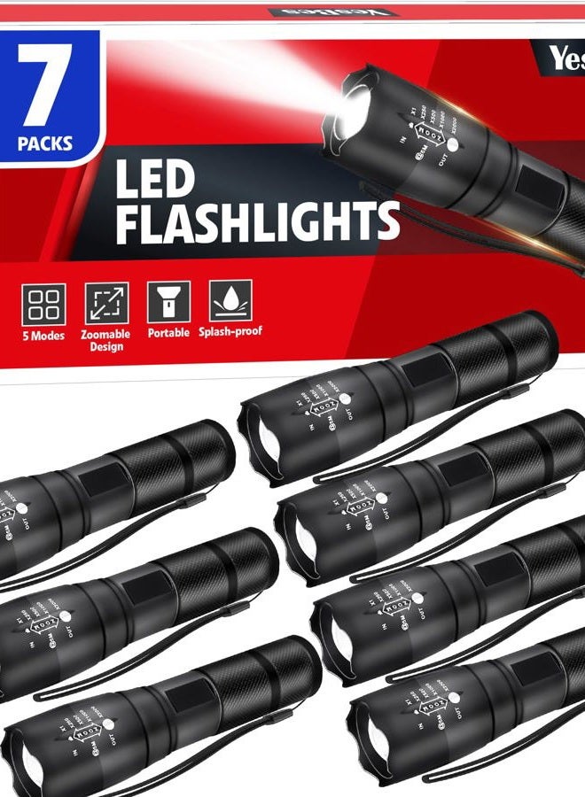 YesBes 7 Pack Flashlights High Lumens, Tactical Flashlight with 5 Modes, Waterproof Zoomable LED Flashlights for Home, Small Flashlight for Camping Home Emergencies, Hunting Camping Essentials - Image 1