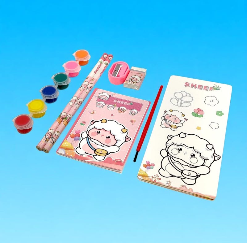 Tresneria Kids Art & Stationery Set with Watercolors, Sketch Pad, Notebook, Pencils, Sharpener & Eraser (Sheep, 3) - Image 2