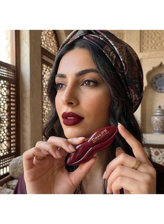 CmaaDu Matte Velvet Lipstick, 3.5g High-Pigment Lip Color, Waterproof & Smudge-Proof Cream Stick, Non-Drying Finish - #01 Deep Burgundy - Image 4