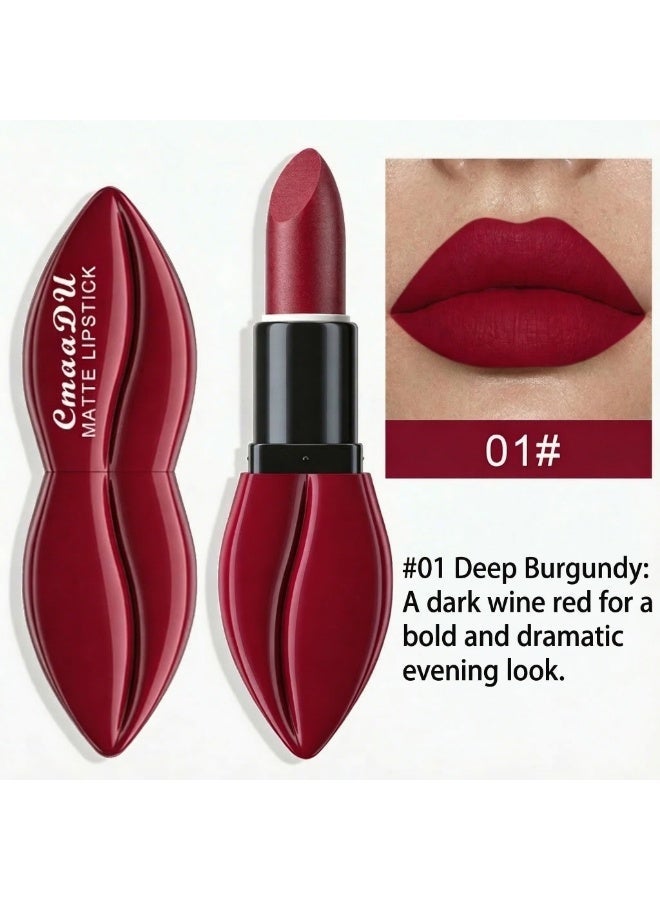 CmaaDu Matte Velvet Lipstick, 3.5g High-Pigment Lip Color, Waterproof & Smudge-Proof Cream Stick, Non-Drying Finish - #01 Deep Burgundy - Image 3