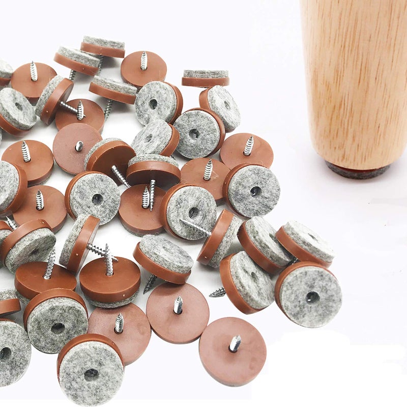 Gutapo Screw-in Felt Pads - 60pcs 1 Inch Brown Furniture Chair Table Glides Pad Floor Protectors for Wooden Legs Feets - Image 1