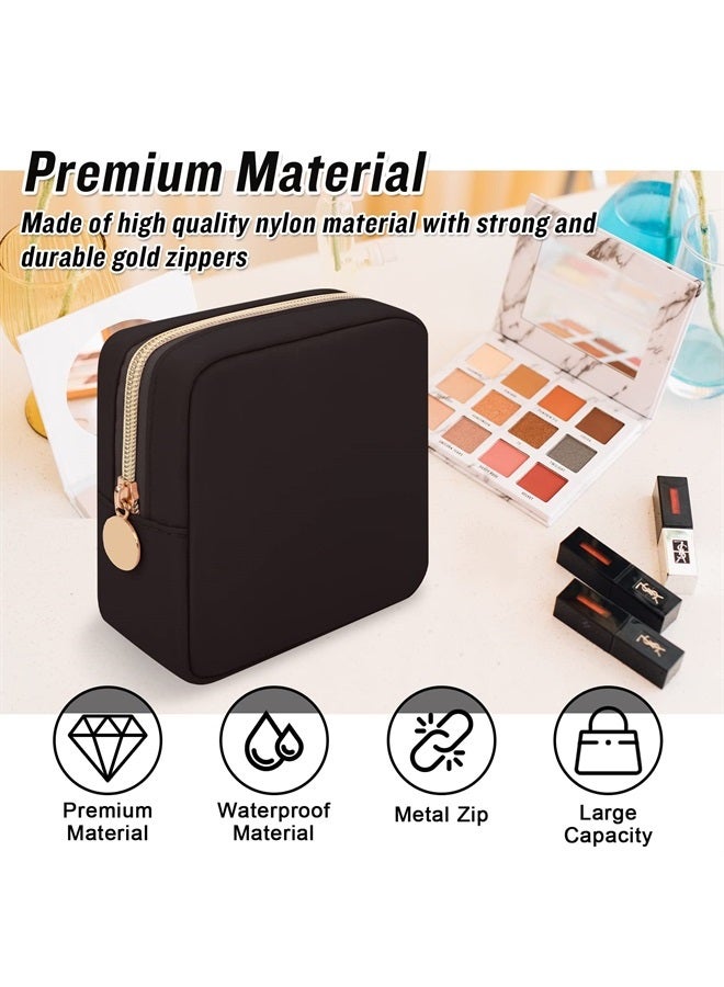 Iqimott حقيبة مكياج صغيرة من النايلون، حقيبة تجميل صغيرة أنيقة، حقيبة مكياج مدمجة، حقيبة أدوات النظافة، محفظة سفر مقاومة للماء، حقيبة عملات، حقيبة تخزين للفوط الصحية للنساء والفتيات والمراهقات (أسود) - Image 3