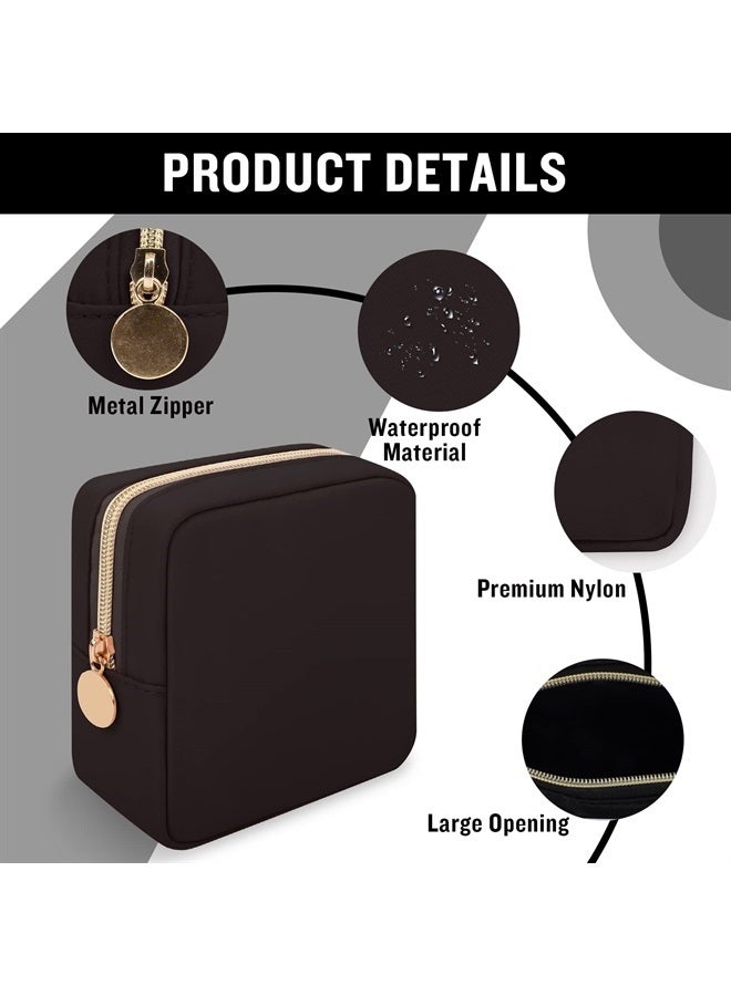 Iqimott حقيبة مكياج صغيرة من النايلون، حقيبة تجميل صغيرة أنيقة، حقيبة مكياج مدمجة، حقيبة أدوات النظافة، محفظة سفر مقاومة للماء، حقيبة عملات، حقيبة تخزين للفوط الصحية للنساء والفتيات والمراهقات (أسود) - Image 2