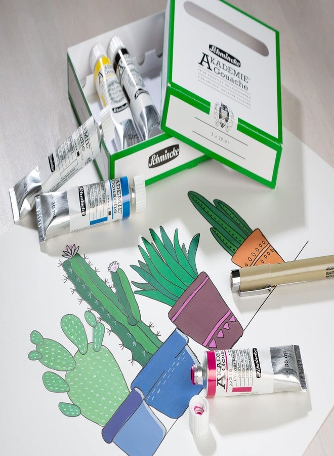Schmincke - AKADEMIE® Gouache, 5 x 0,68 fl oz / 20 ml tubes, 72 205 097, 5 basic colors in a cardboard set, opaque, matt and intense colors, high lightfastness, mixing, color theory - Image 5
