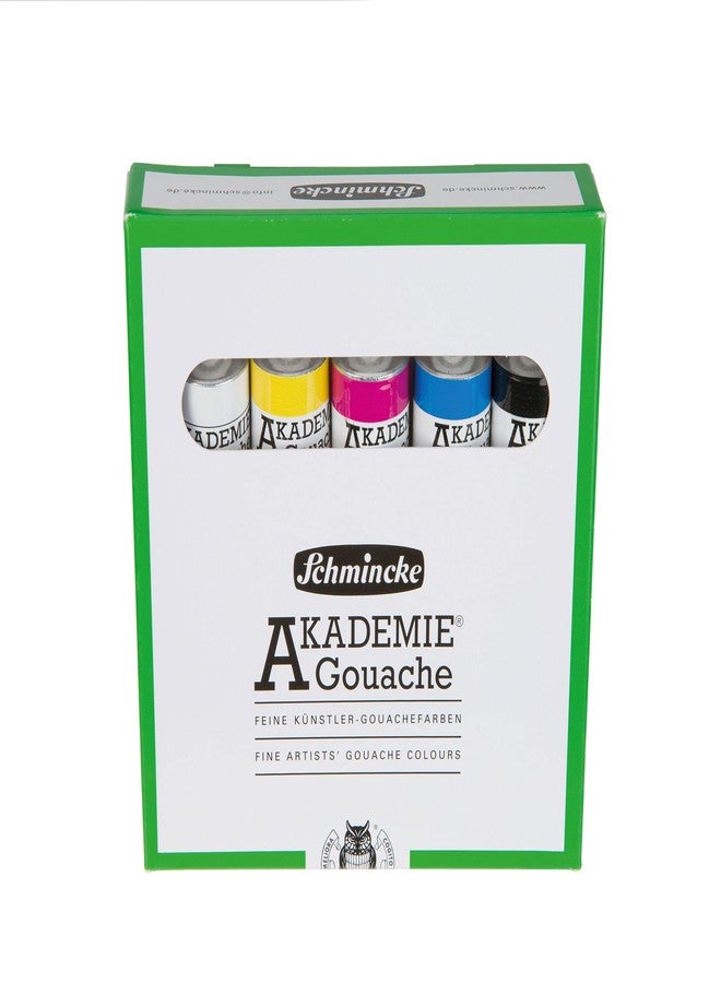 Schmincke - AKADEMIE® Gouache, 5 x 0,68 fl oz / 20 ml tubes, 72 205 097, 5 basic colors in a cardboard set, opaque, matt and intense colors, high lightfastness, mixing, color theory - Image 1
