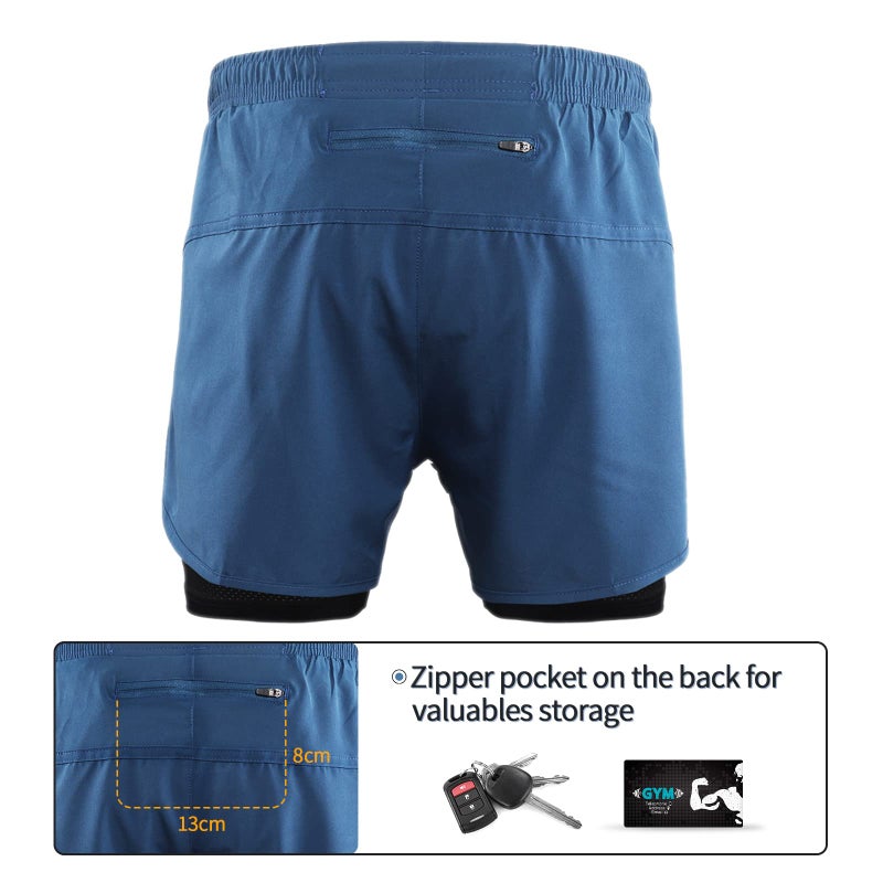 ARSUXEO Men's Active Training Running Shorts 2 in 1 Blue Size Small - Image 3