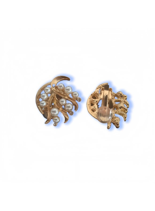 LumiArk Vintage Pearl Cluster Gold Clip - On Earrings - Image 2