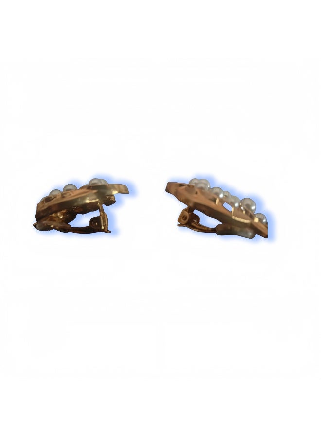 LumiArk Vintage Pearl Cluster Gold Clip - On Earrings - Image 3