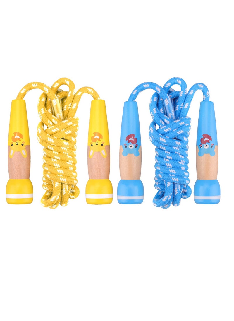 SYOSI Jump Rope for Kids, Adjustable Kids Jump Ropes for Girls Boys Toddler Fitness, Cotton Skipping Rope with Wooden Handle for Outdoor Fun Activities Exercise - 2 Pack Blue & Yellow  - Image 1