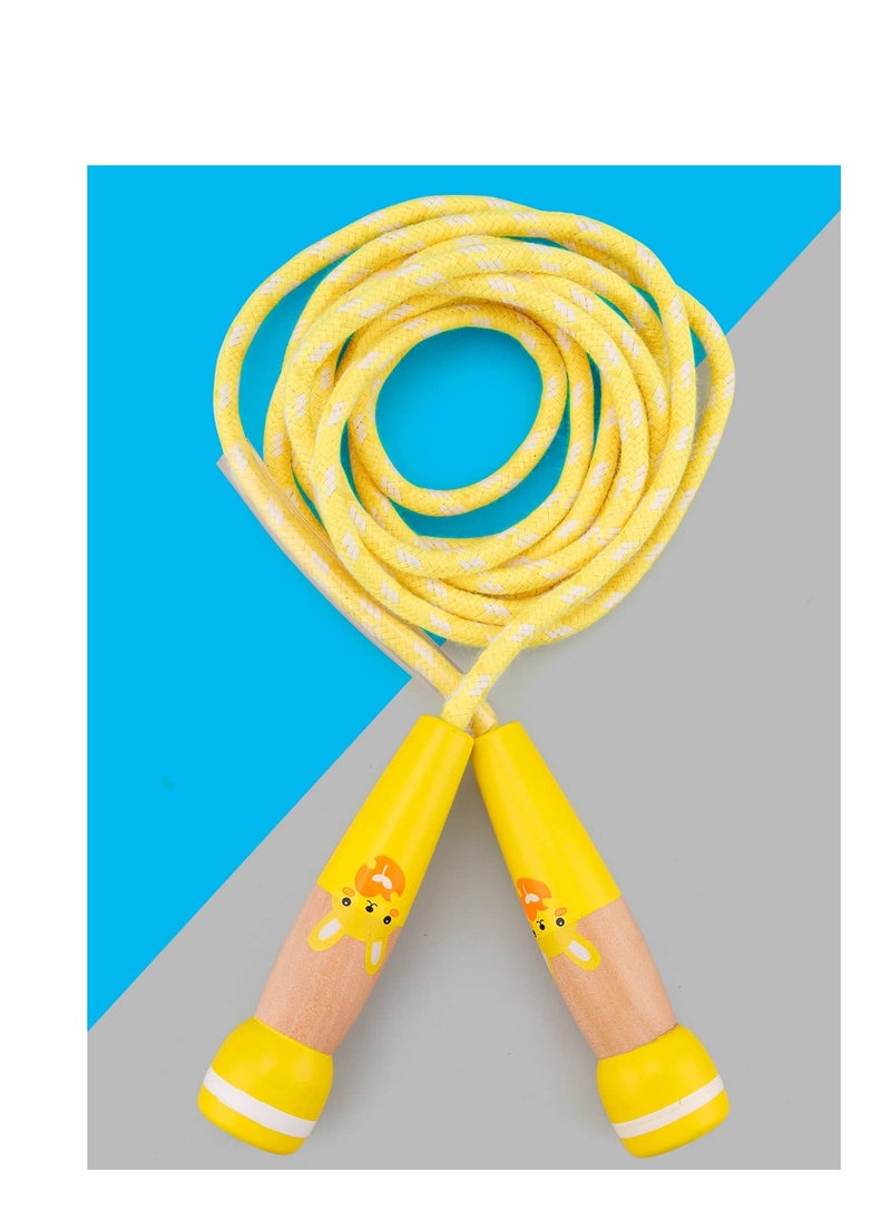 SYOSI Jump Rope for Kids, Adjustable Kids Jump Ropes for Girls Boys Toddler Fitness, Cotton Skipping Rope with Wooden Handle for Outdoor Fun Activities Exercise - 2 Pack Blue & Yellow  - Image 3