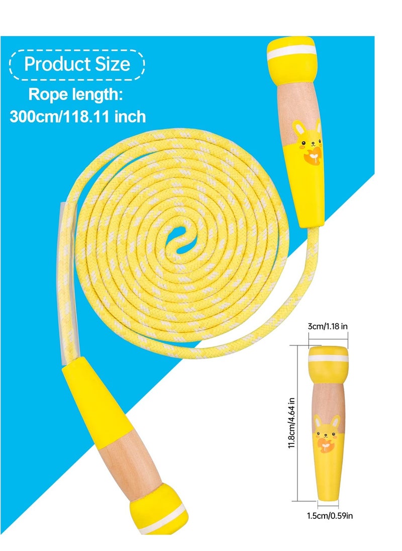 SYOSI Jump Rope for Kids, Adjustable Kids Jump Ropes for Girls Boys Toddler Fitness, Cotton Skipping Rope with Wooden Handle for Outdoor Fun Activities Exercise - 2 Pack Blue & Yellow  - Image 4