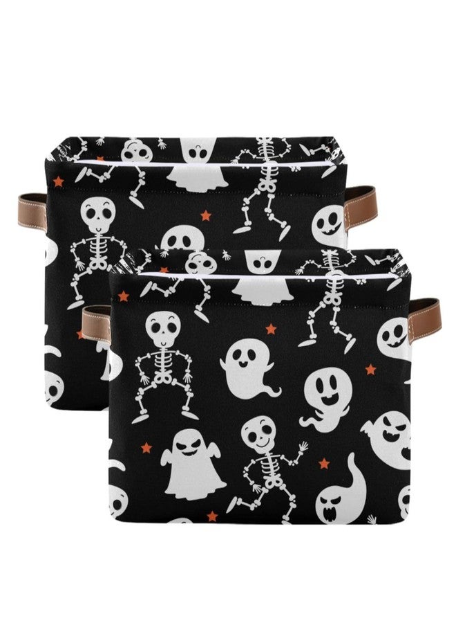 Kigai Halloween Boo Storage Basket with Handle Collapsible Canvas Fabric Storage Bins Halloween Basket Clothes Organizer for Bedroom, Nursery, Shelves, Closets (1PACK) - Image 2