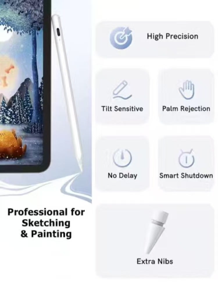 iPad Pencil for iPad 9th & 10th Generation with Palm Rejection, Stylus Pen Compatible with Apple iPad【2018-2022 All Gen】, iPad 6/7/8/9/10, iPad Pro 11/12.9-inch, iPad Mini 5/6, iPad Air 3/4/5 (White) - Image 4
