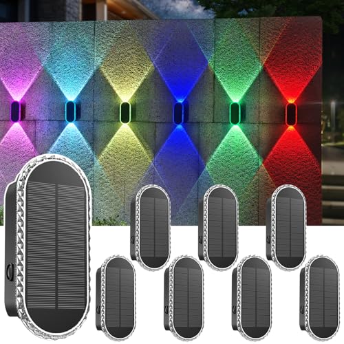 LIANGLOME 8PK Solar Fence Lights Outdoor - Solar Outdoor Light Warm White & RGB Lights for Outside Backyard, Patio, Deck Fence, Stair Handrail, Pool and Wall - Image 1
