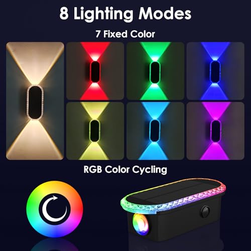 LIANGLOME 8PK Solar Fence Lights Outdoor - Solar Outdoor Light Warm White & RGB Lights for Outside Backyard, Patio, Deck Fence, Stair Handrail, Pool and Wall - Image 2