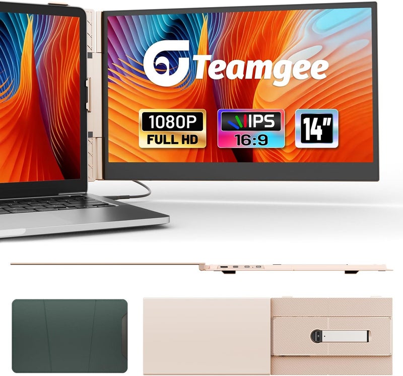Teamgee 14.1" laptop screen extender FHD 1080P Rose Gold Portable Monitor, Ultra-Thin & Lightweight Second Display for Travel, Work, and Gaming, Plug & Play for Mac/Windows/Android/Dex - Image 1