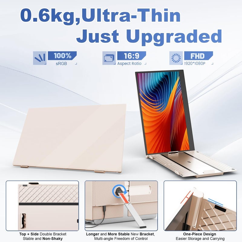 Teamgee 14.1" laptop screen extender FHD 1080P Rose Gold Portable Monitor, Ultra-Thin & Lightweight Second Display for Travel, Work, and Gaming, Plug & Play for Mac/Windows/Android/Dex - Image 2