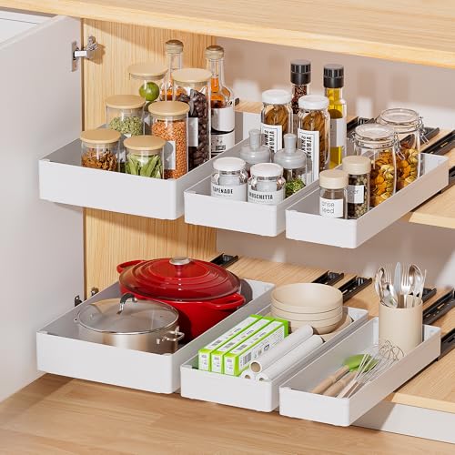 Delamu 3 Pack Pull Out Cabinet Organizer 157Deep Pull Out Drawers for Cabinets Slide Out Drawers for Kitchen Cabinets Bathroom Cabinet Organizer Pantry White