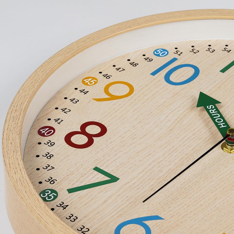 Lafocuse 12 Inch Silent Colorful Wall Clock Wood Grain Easy to Read, Cute Analog Rainbow Clock Time Teaching for Classroom Bedroom School - Image 5
