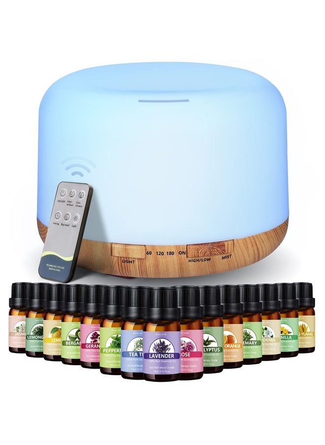 SACATR - Oil Diffuser with 15x10mL Essential Oils, 500ml Essential Oil Diffusers, Aromatherapy Diffuser with 2 Mist Mode 4 Timers＆7 Ambient Light Waterless Auto Off for Diffusers Large Room Home Office - Image 1