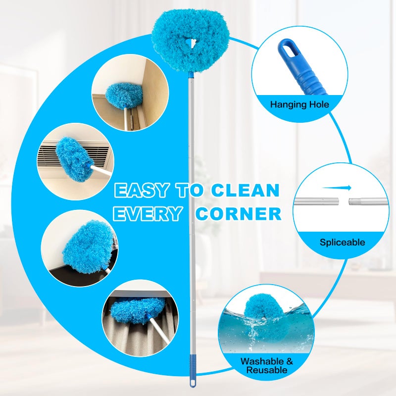 Heonay Ceiling Fan Cleaner Duster Reusable Microfiber Ceiling Fan Blade Cleaner Removable Duster with Extension Pole Adjusts 13 to 49.7 Inch for Cleaning Walls Bookshelves Furniture Door Window Top (Blue) - Image 3