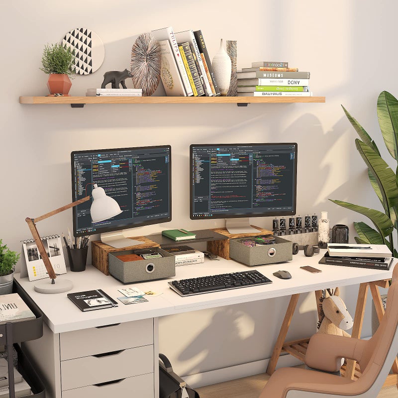 WESTREE Dual Monitor Stand Riser with Two Drawers, Extra Large Storage for 2 Monitors, Desktop Oraganizer Computer,Laptop,Screen,Printer,TV - Image 3