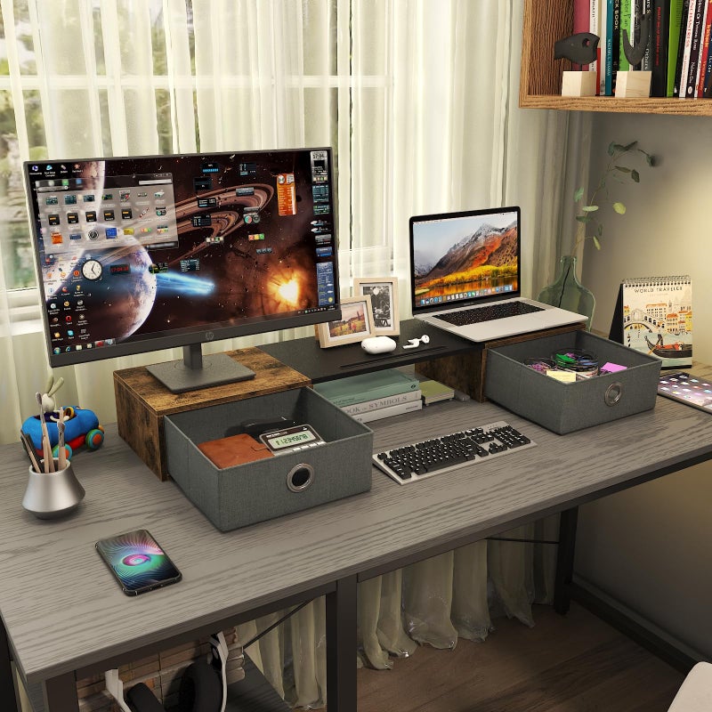 WESTREE Dual Monitor Stand Riser with Two Drawers, Extra Large Storage for 2 Monitors, Desktop Oraganizer Computer,Laptop,Screen,Printer,TV - Image 4