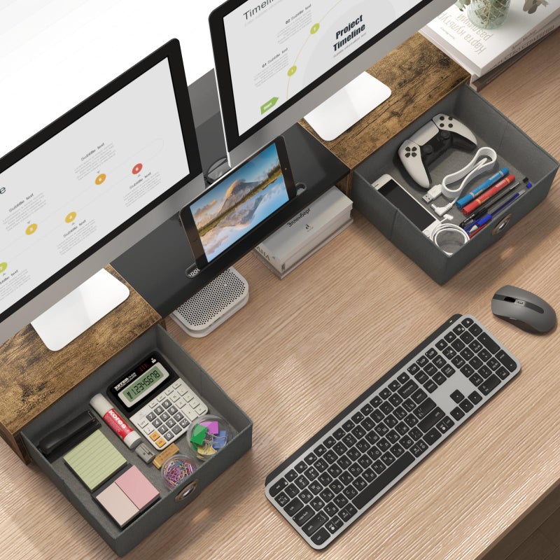 WESTREE Dual Monitor Stand Riser with Two Drawers, Extra Large Storage for 2 Monitors, Desktop Oraganizer Computer,Laptop,Screen,Printer,TV - Image 2