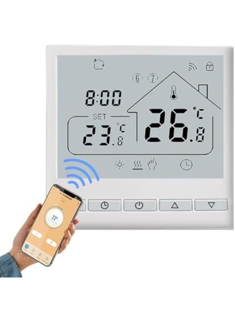 Barakah ترموستات ذكي واي فاي 5+2 قابل للبرمجة 16A للتدفئة الكهربائية - تحكم صوتي من تويا، تركيب سهل، شاشة LCD، جهاز تحكم ذكي في درجة الحرارة، متوافق مع أليكسا ومساعد جوجل (أبيض) - Image 1