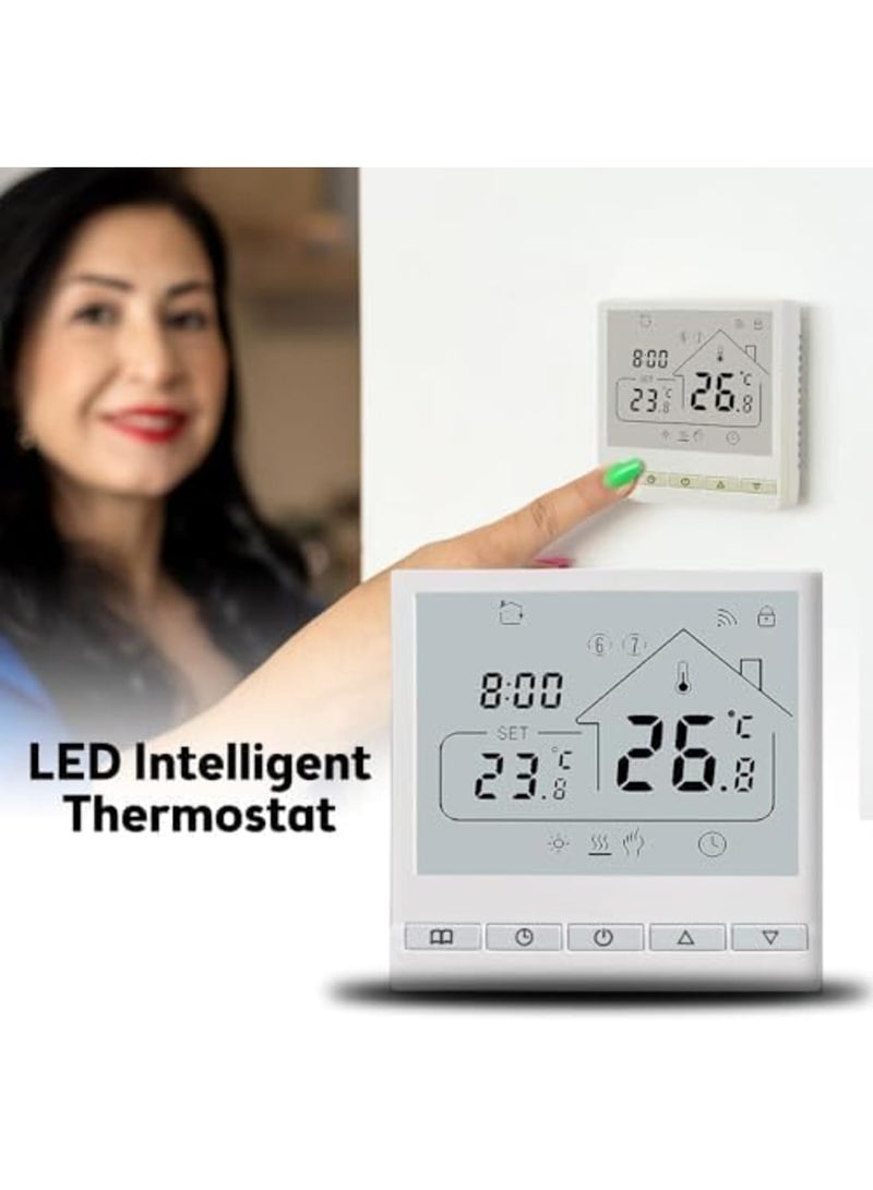 Barakah ترموستات ذكي واي فاي 5+2 قابل للبرمجة 16A للتدفئة الكهربائية - تحكم صوتي من تويا، تركيب سهل، شاشة LCD، جهاز تحكم ذكي في درجة الحرارة، متوافق مع أليكسا ومساعد جوجل (أبيض) - Image 2