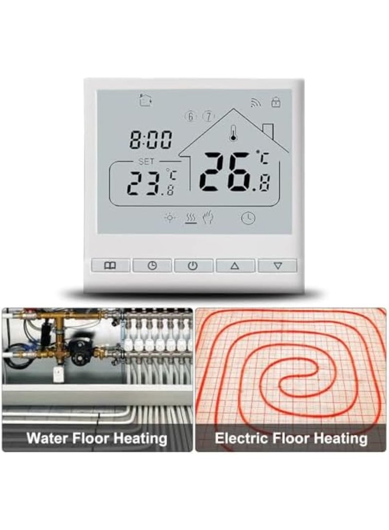 Barakah ترموستات ذكي واي فاي 5+2 قابل للبرمجة 16A للتدفئة الكهربائية - تحكم صوتي من تويا، تركيب سهل، شاشة LCD، جهاز تحكم ذكي في درجة الحرارة، متوافق مع أليكسا ومساعد جوجل (أبيض) - Image 3