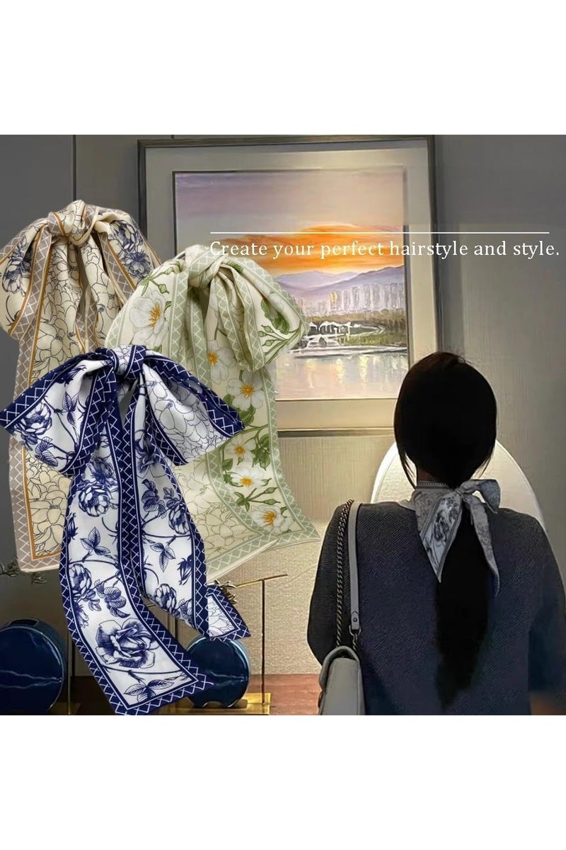 عام "وشاح حريري صغير بتصميم زهور رجعوي - رباط شعر متعدد الاستخدامات، ربطة قلبية مطبوعة، إكسسوارات للمحفظة والحقيبة، هدية لطيفة وعصرية للبنات." - Image 4