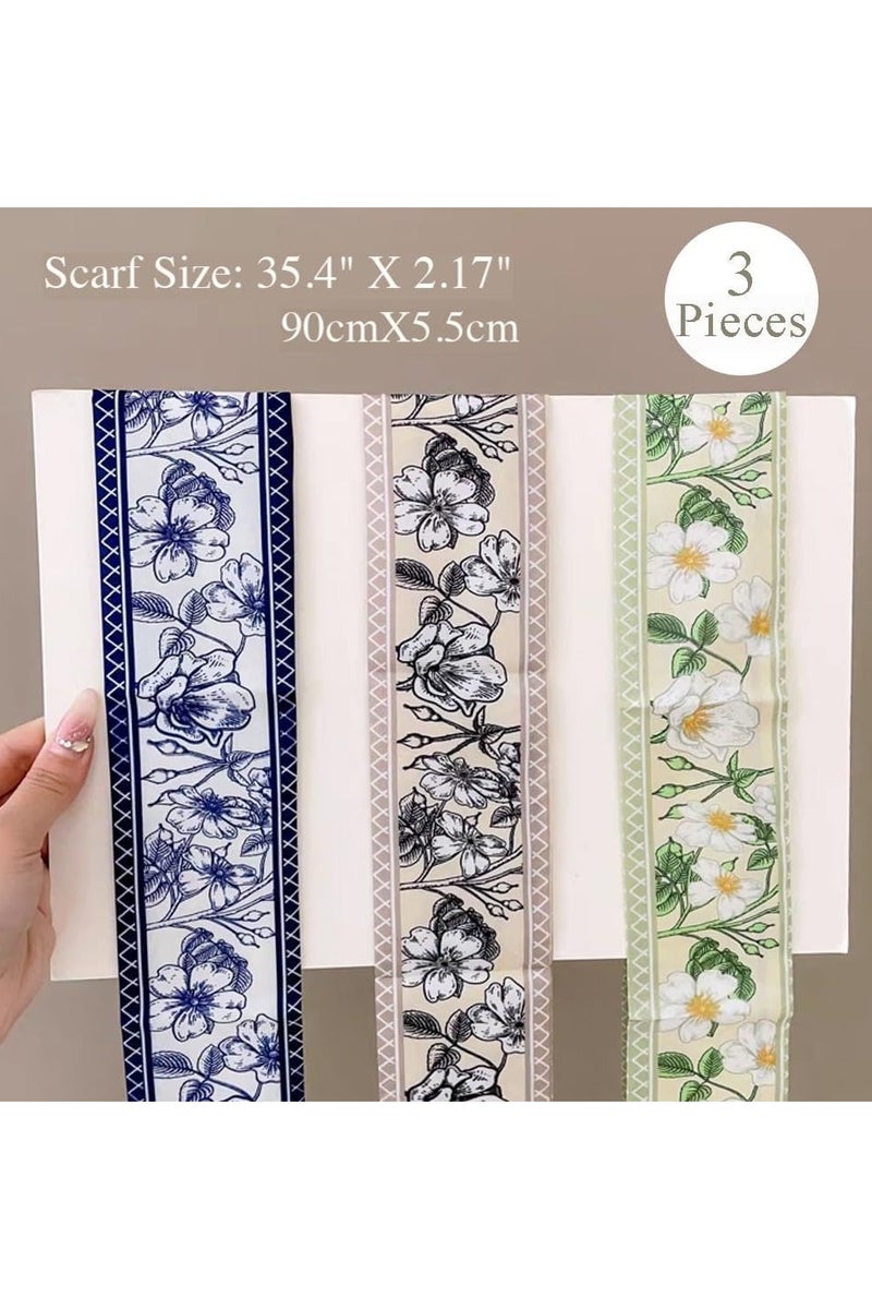 عام "وشاح حريري صغير بتصميم زهور رجعوي - رباط شعر متعدد الاستخدامات، ربطة قلبية مطبوعة، إكسسوارات للمحفظة والحقيبة، هدية لطيفة وعصرية للبنات." - Image 3