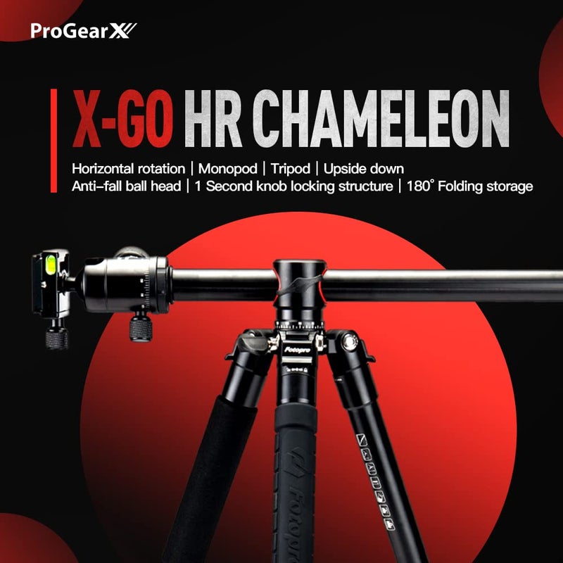 Fotopro X-Go HR Chameleon 6ft Aluminum Built in 2-in-1 Tripod + Monopod Stand for DSLR Camera | FPH-52Q Ball Head | 360°Horizontal Rotation | Upside Down Tripod | Payload 8 kg (Black) - Image 4