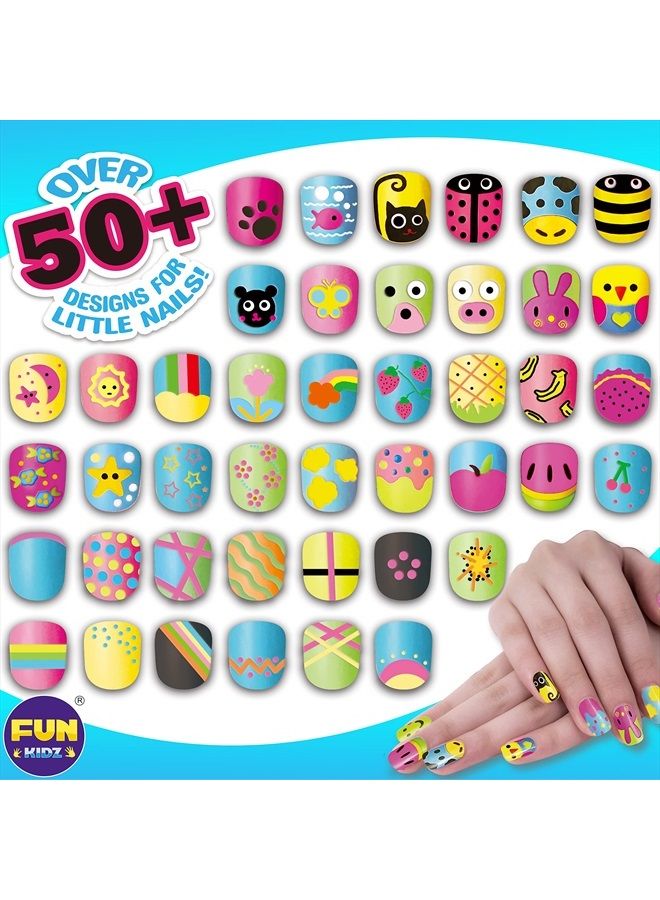 FUN KIDZ طقم طلاء أظافر للأطفال من 7-12 سنة، مجموعة أقلام طلاء الأظافر FunKidz، هدية للبنات، طقم استوديو فن الأظافر القابل للتقشير مع زينة رائعة للبنات - طلاء، قلم، لؤلؤ، بريق، ملصقات، مبرد، جواهر - Image 2