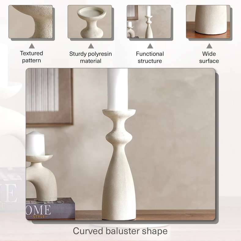 Pan Home Beige Polyresin Candle Holder - Image 5