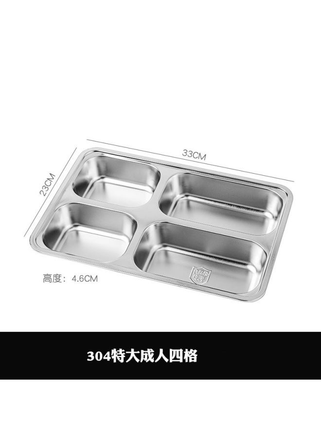 Stainless Steel Dinner Plate 304 With Lid, Deepened Parioned Dinner Plate, Square Lunch Box, Canteen Rice Plate, Student Lunch Box