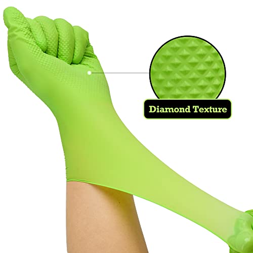 TitanFlex Heavy Duty Green Industrial Nitrile Gloves, 8-mil, Large, Box of 100, Latex Free, Raised Diamond Texture Grip, Powder Free, Food Safe, Rubber Gloves, Mechanic Gloves - Image 4
