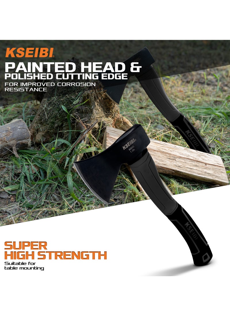 KSEIBI - Black Camp Hatchet with Sheath, Camping Axe for Splitting and Kindling Wood, Forged Steel Blade with Anti-Slip and Shock Reduction Handle Great Throwing Hatchets - Image 1