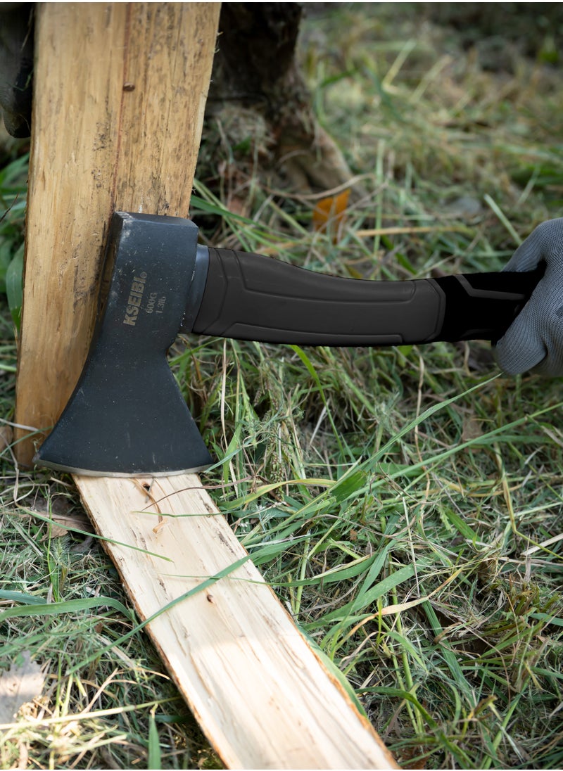 KSEIBI - Black Camp Hatchet with Sheath, Camping Axe for Splitting and Kindling Wood, Forged Steel Blade with Anti-Slip and Shock Reduction Handle Great Throwing Hatchets - Image 1