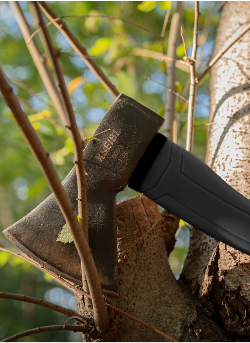 KSEIBI - Black Camp Hatchet with Sheath, Camping Axe for Splitting and Kindling Wood, Forged Steel Blade with Anti-Slip and Shock Reduction Handle Great Throwing Hatchets - Image 1