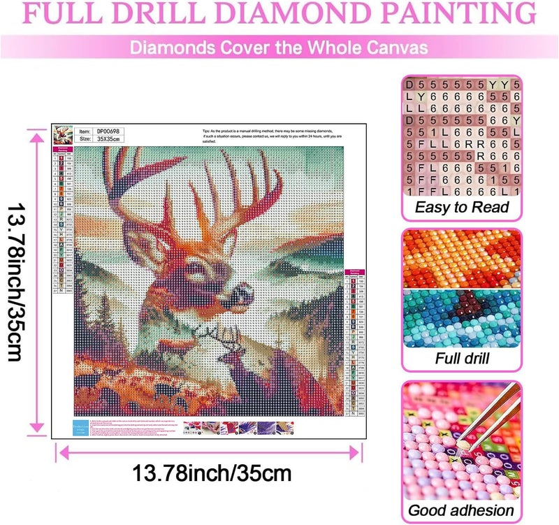 ARPADAMO Elk Diamond Art Kits for Adults,5D Deer Diamond Painting DIY Animal Diamond Art Diamond Painting Kit for Adult,Round Full Drill Diamonds, Diamond Art Kits for Home Decor-13.78x13.78inch - Image 4