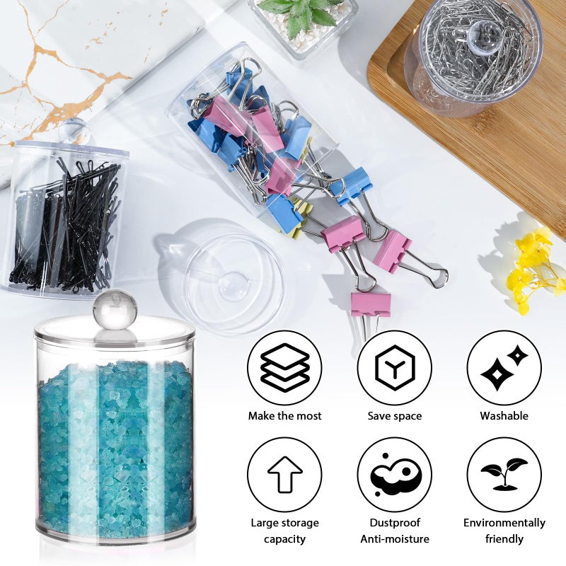 XIPENGKEJI 2 Pack Qtip Holder,Canister Apothecary Jar Set, Bathroom Jars with Lids Set for Cotton Swabs, Balls, Pads, Floss Picks,10oz-12oz Plastic Canisters Restroom Bedroom Vanity Organizer(Clear) - Image 3
